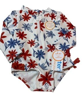 Carter’s Floral Long Sleeve Baby Rash Guard Swim One-Piece NWT Size 3 months